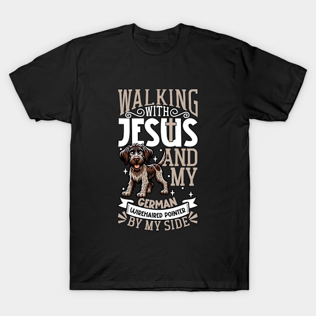 Jesus and dog - German Wirehaired Pointer T-Shirt by Modern Medieval Design